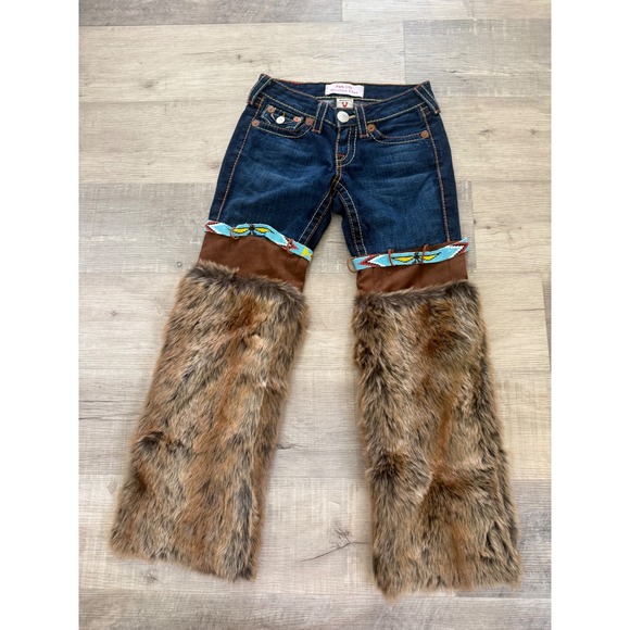 True Religion Denim - Custom True Religion Faux Fur & Beaded Y2K Jeans – Size 25